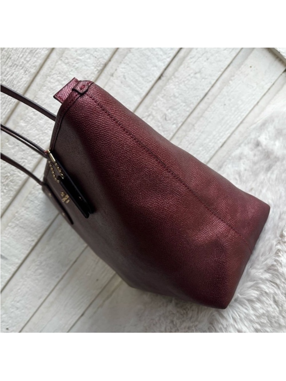 COACH Burgundy Metallic Ava City Metro Tote Shoulder Bag Gallery Laptop Work Bag - Picture 3 of 12